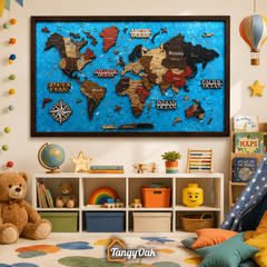 Framed 3D World Map™ – Premium Layered Wooden Map Wall Décor