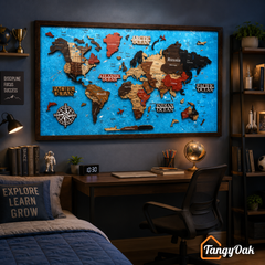 Framed 3D World Map™ – Premium Layered Wooden Map Wall Décor