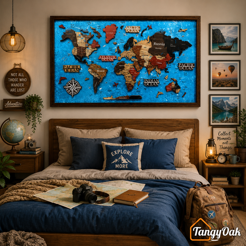 Framed 3D World Map™ – Premium Layered Wooden Map Wall Décor