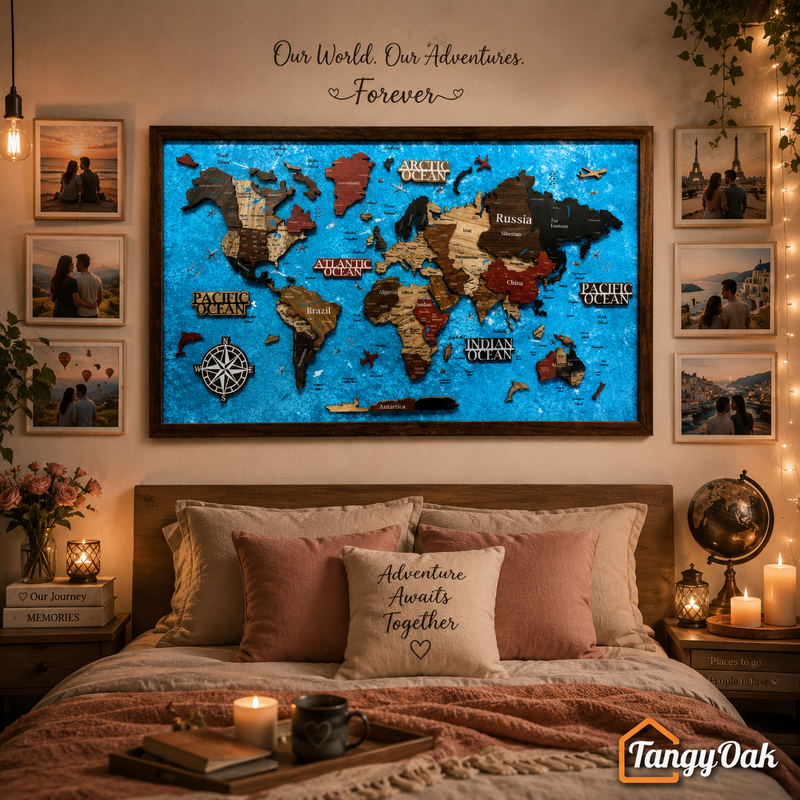 Framed 3D World Map™ – Premium Layered Wooden Map Wall Décor