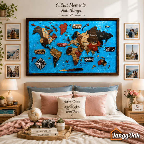 Framed 3D World Map™ – Premium Layered Wooden Map Wall Décor