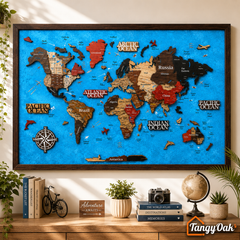 Framed 3D World Map™ – Premium Layered Wooden Map Wall Décor