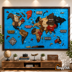 Framed 3D World Map™ – Premium Layered Wooden Map Wall Décor