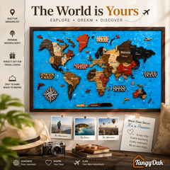 Framed 3D World Map™ – Premium Layered Wooden Map Wall Décor