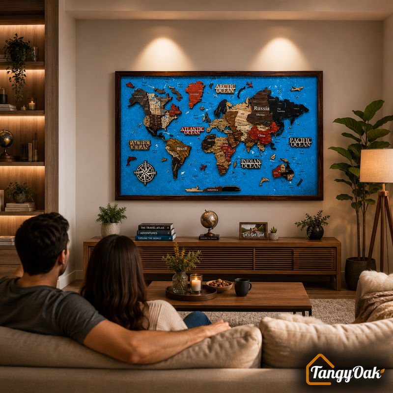 Framed 3D World Map™ – Premium Layered Wooden Map Wall Décor