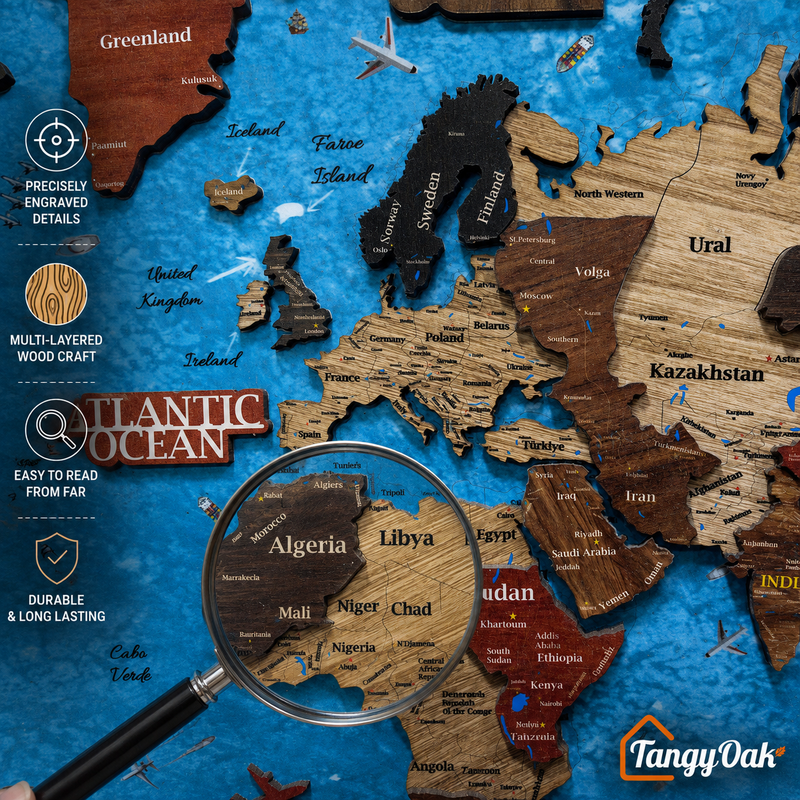 Framed 3D World Map™ – Premium Layered Wooden Map Wall Décor