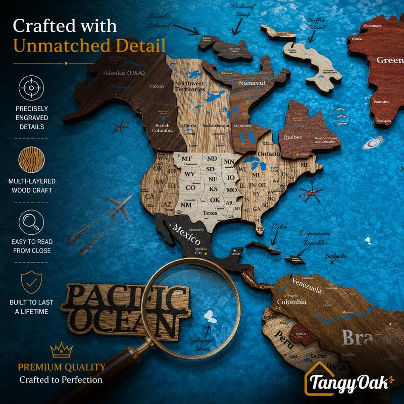 Framed 3D World Map™ – Premium Layered Wooden Map Wall Décor