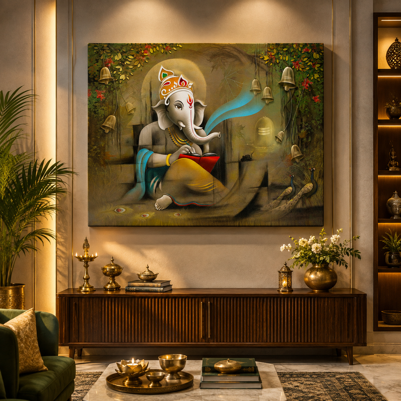 Divine Wisdom – Lord Ganesha Premium Canvas Wall Painting