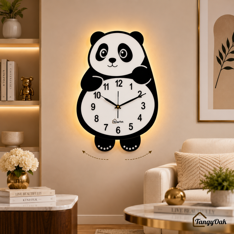 Cute Face Panda -- Pendulum Wall Clock