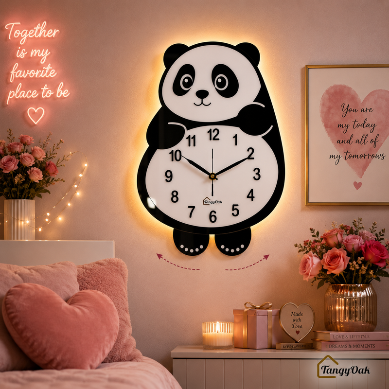 Cute Face Panda -- Pendulum Wall Clock
