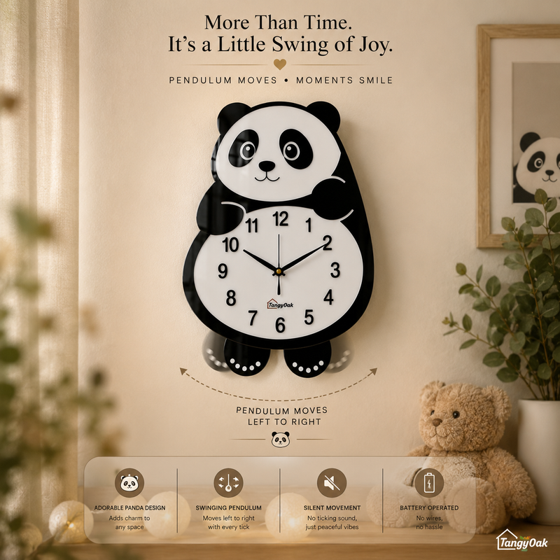 Cute Face Panda -- Pendulum Wall Clock