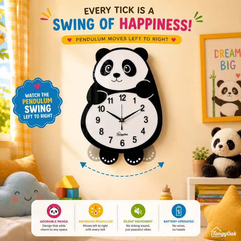 Cute Face Panda -- Pendulum Wall Clock