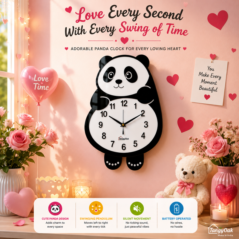 Cute Face Panda -- Pendulum Wall Clock