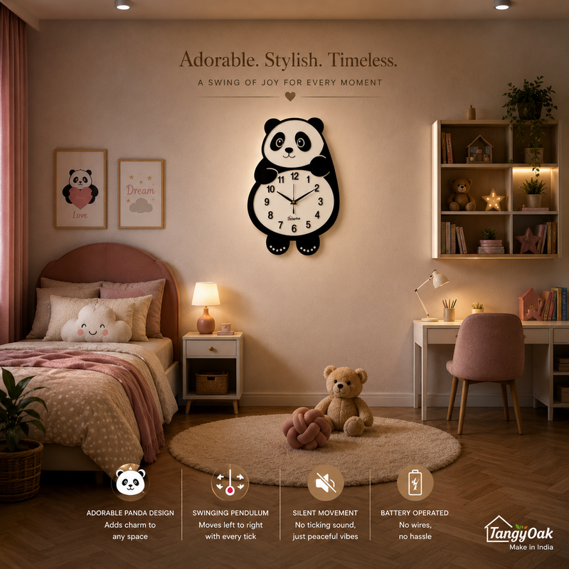 Cute Face Panda -- Pendulum Wall Clock