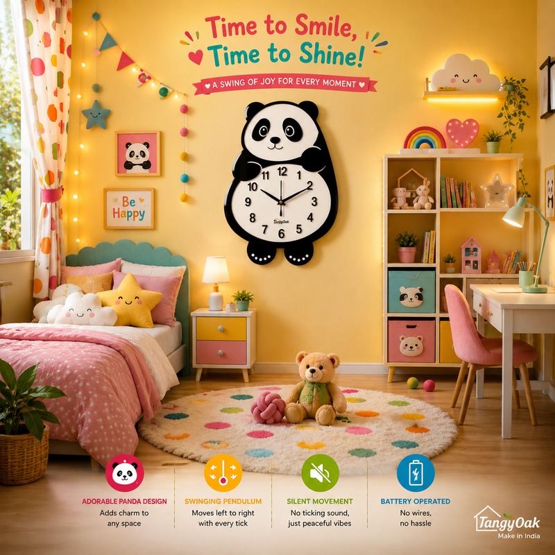 Cute Face Panda -- Pendulum Wall Clock