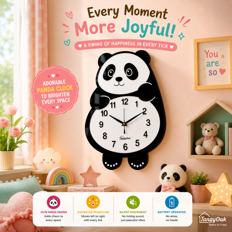 Cute Face Panda -- Pendulum Wall Clock