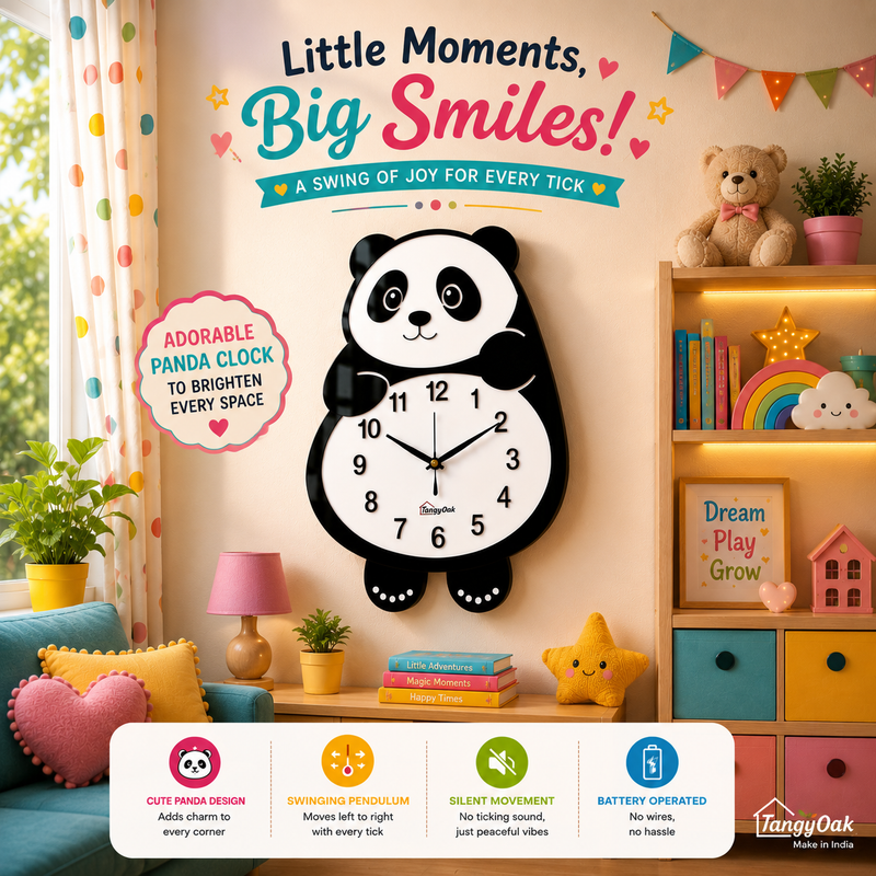 Cute Face Panda -- Pendulum Wall Clock