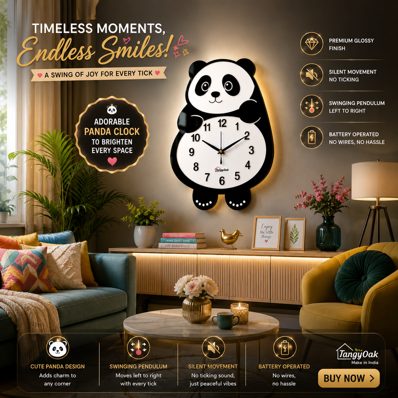 Cute Face Panda -- Pendulum Wall Clock