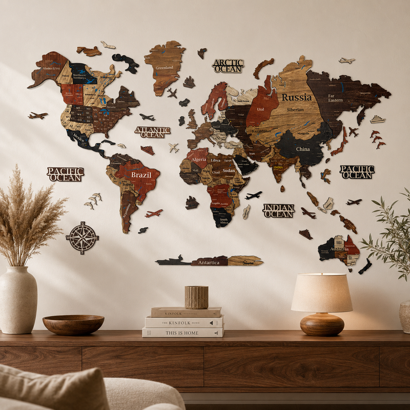 3D World Map - Wooden Wall Decor || Wall Hanging