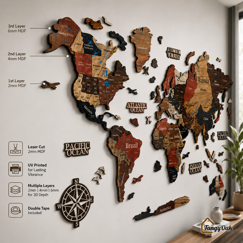 3D World Map - Wooden Wall Decor || Wall Hanging