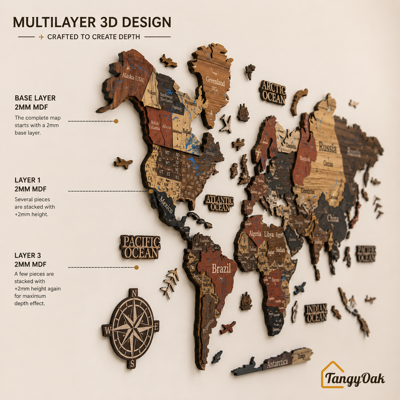 3D World Map - Wooden Wall Decor || Wall Hanging