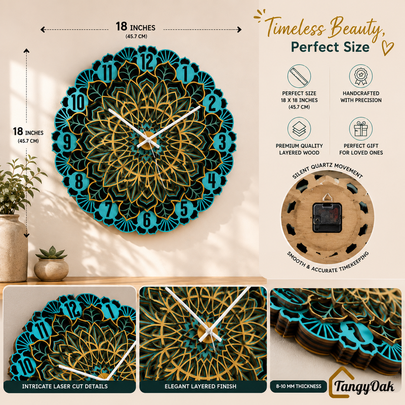 Aarunya Mandala Layered Wooden Wall Clock