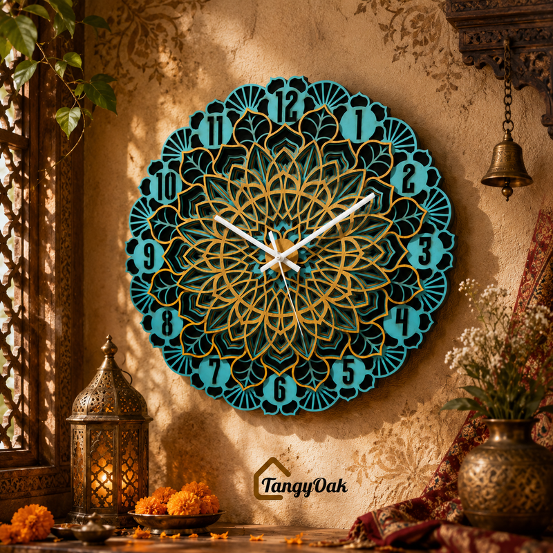 Aarunya Mandala Layered Wooden Wall Clock