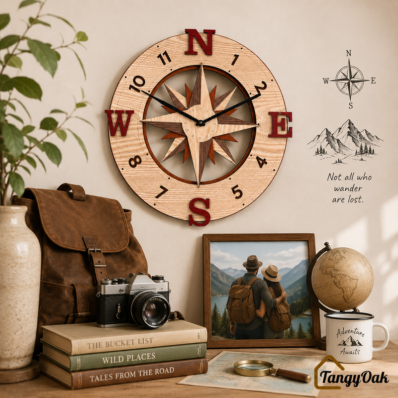 Wayfinder Compass Layered Wooden - Wall Clock