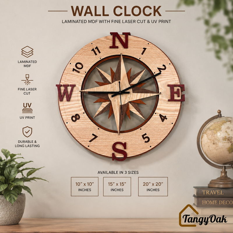 Wayfinder Compass Layered Wooden - Wall Clock