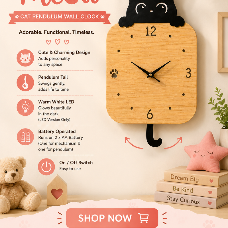 Peek-a-Boo Cat Pendulum Wall Clock