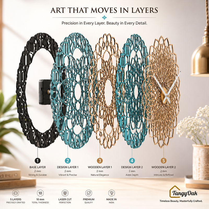 Aarunya Mandala Layered Wooden Wall Clock