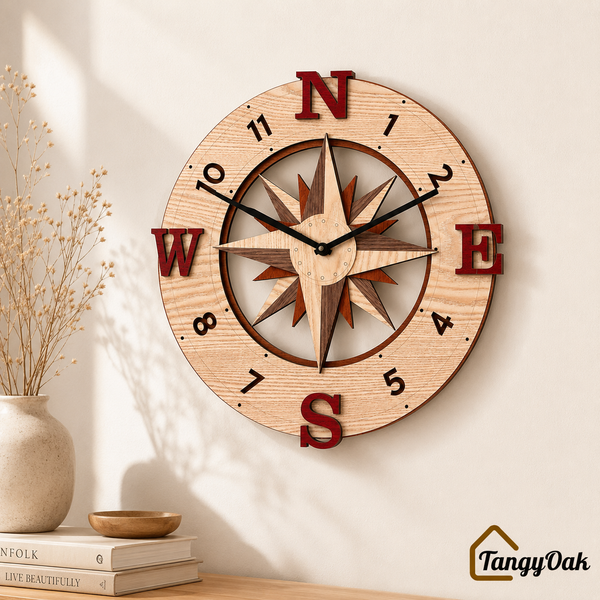 Wayfinder Compass Layered Wooden - Wall Clock