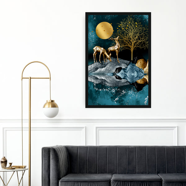 Abstract Deer Moon Light - Canvas Wall Painting