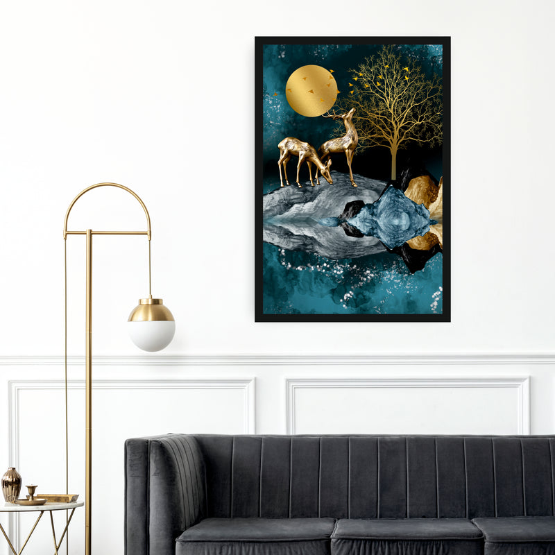 Abstract Deer Moon Light - Canvas Wall Painting