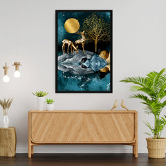 Abstract Deer Moon Light - Canvas Wall Painting