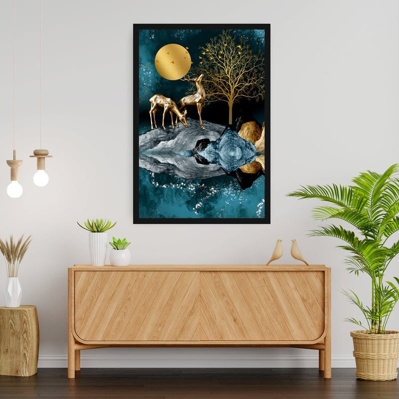 Abstract Deer Moon Light - Canvas Wall Painting