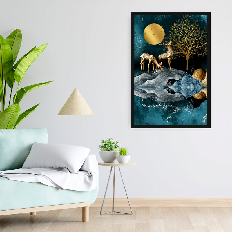 Abstract Deer Moon Light - Canvas Wall Painting