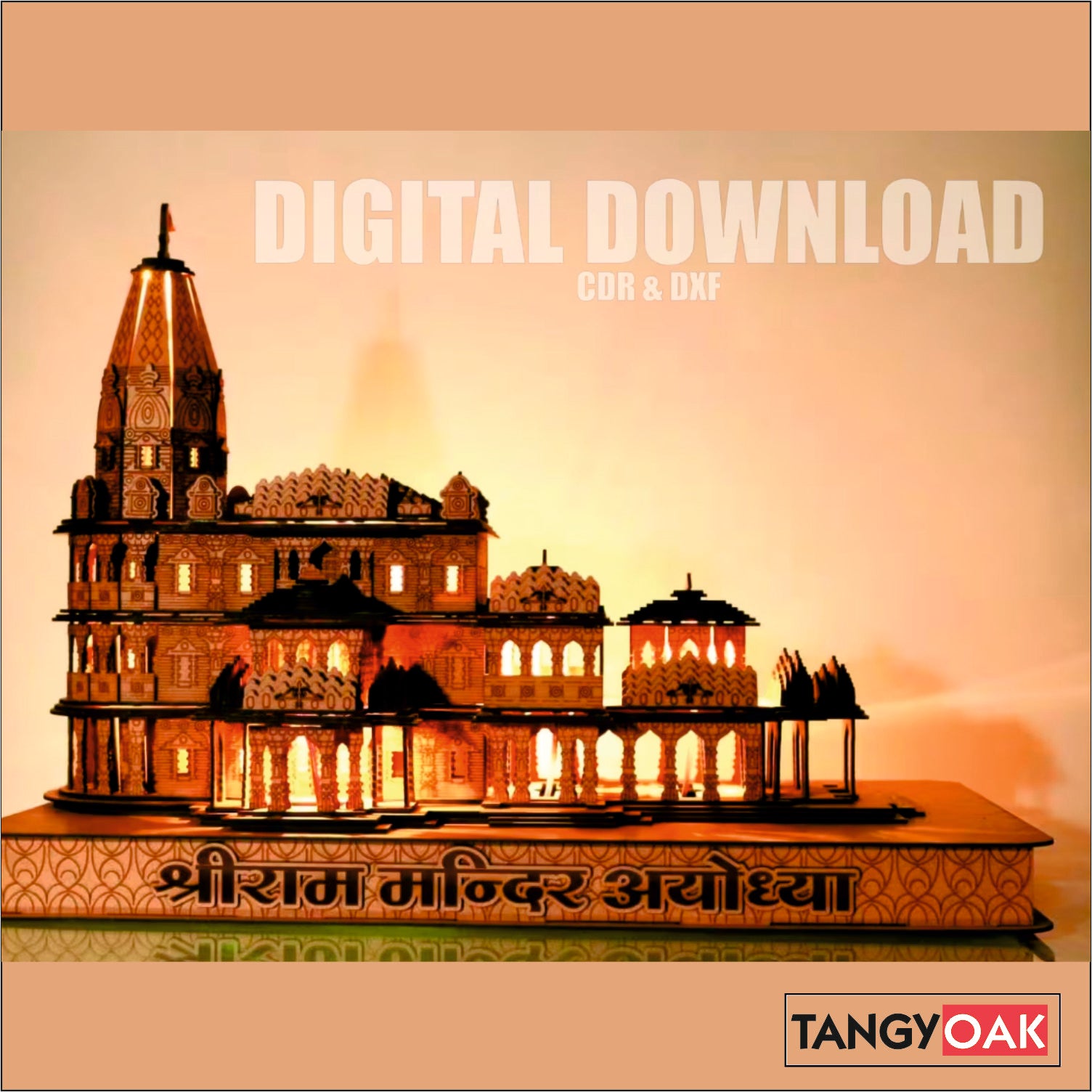 Laser Cut Shri Ram Temple Ayodhya 12x24inch Uttar Pradesh 3D Wooden Replica CDR, DXF File
