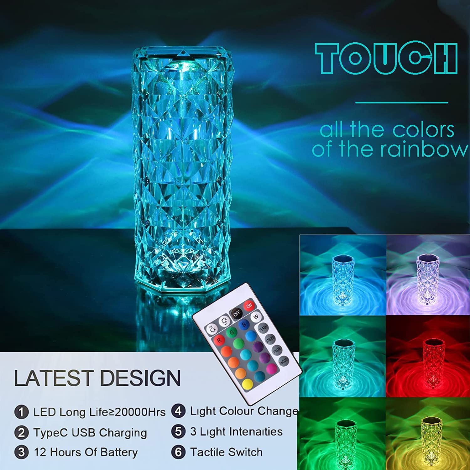 Crystal Diamond Textured Changing Mode LED Night Light - Lamp