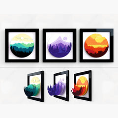 Sun Set - Horizon Shades of Mountain - Photo Frame Set (Set of 3 Photo Frames - 10 Inch by 10 Inch)
