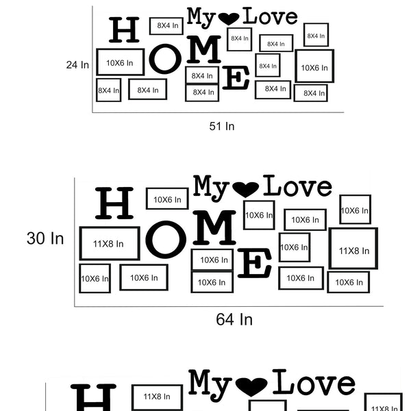 Home - Wall Decor Photo Frames ( 13 Photo Frames + 6mm Wooden Acrylic Letters )