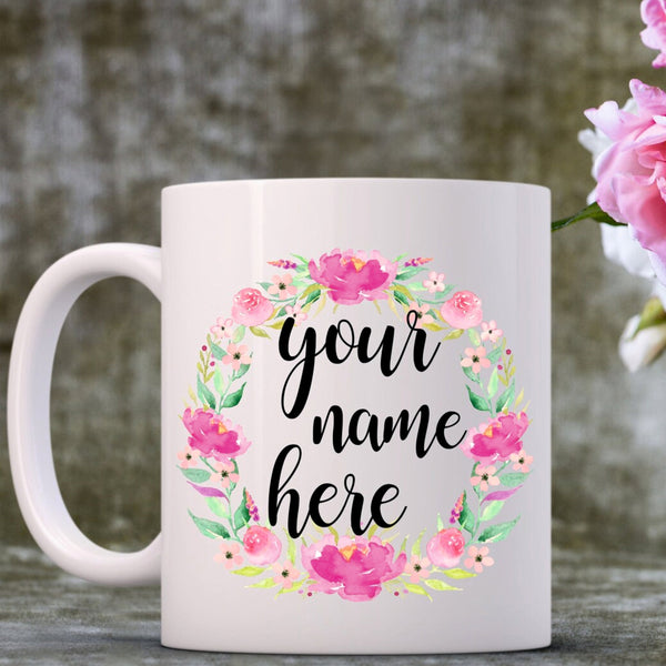 Name with flowers - Personalized Mug (Set of 2 Mugs)