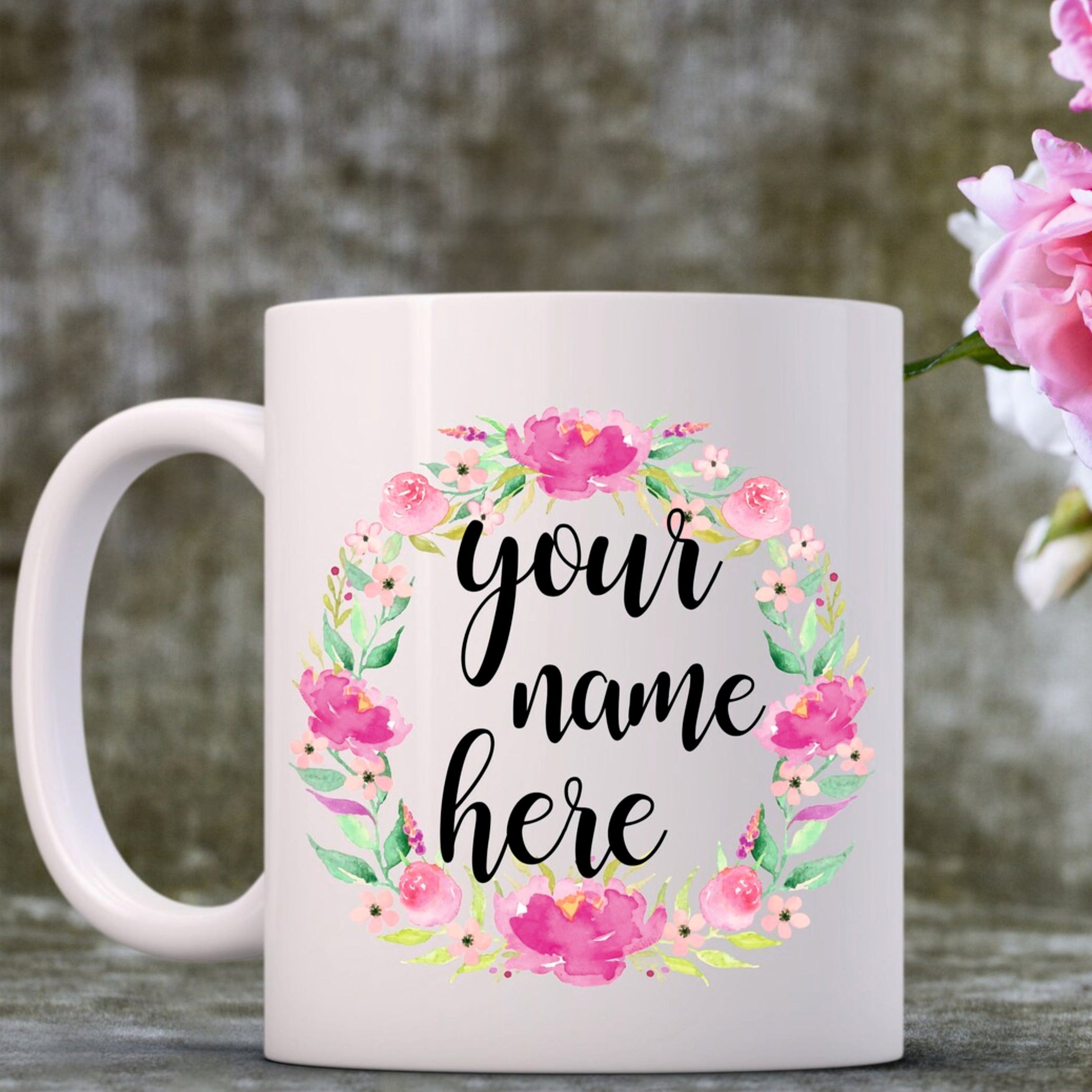 Name with flowers - Personalized Mug (Set of 5 Piece)