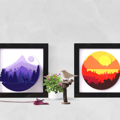 Sun Set - Horizon Shades of Mountain - Photo Frame Set (Set of 3 Photo Frames - 10 Inch by 10 Inch)