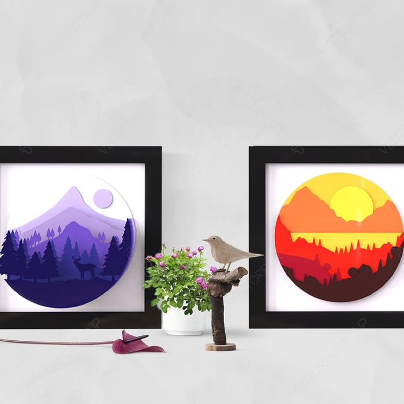 Sun Set - Horizon Shades of Mountain - Photo Frame Set (Set of 3 Photo Frames - 10 Inch by 10 Inch)