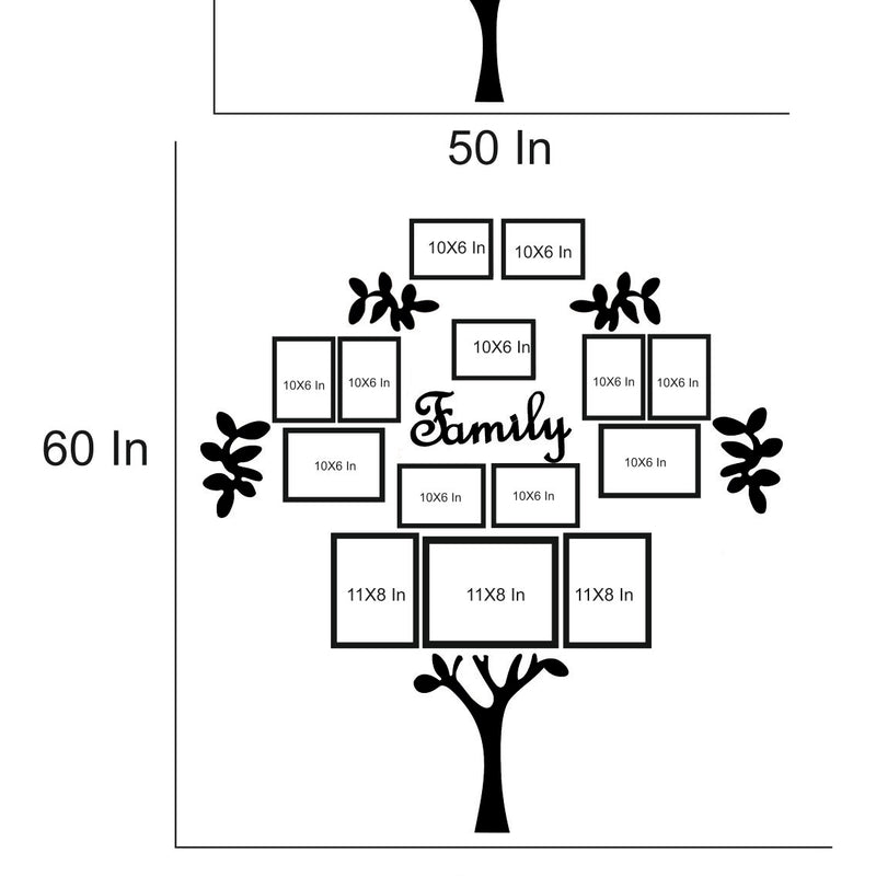 Family Tree - Wall Decor Photo Frames ( 15 Photo Frames + 6mm Wooden Acrylic Letters & Tree )