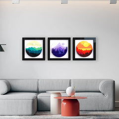 Sun Set - Horizon Shades of Mountain - Photo Frame Set (Set of 3 Photo Frames - 10 Inch by 10 Inch)