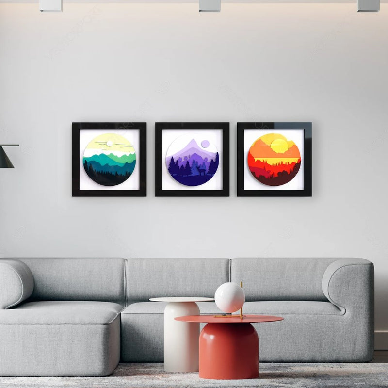 Sun Set - Horizon Shades of Mountain - Photo Frame Set (Set of 3 Photo Frames - 10 Inch by 10 Inch)