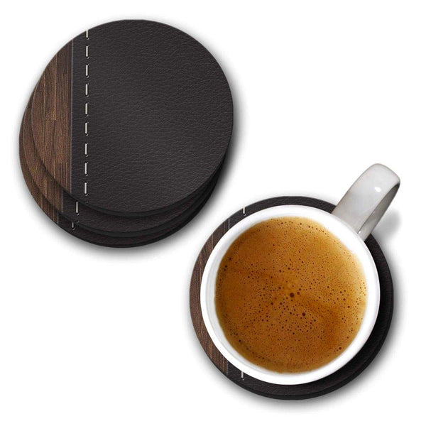 Leather Wood Print - Coasters (Set of 4 Coasters)