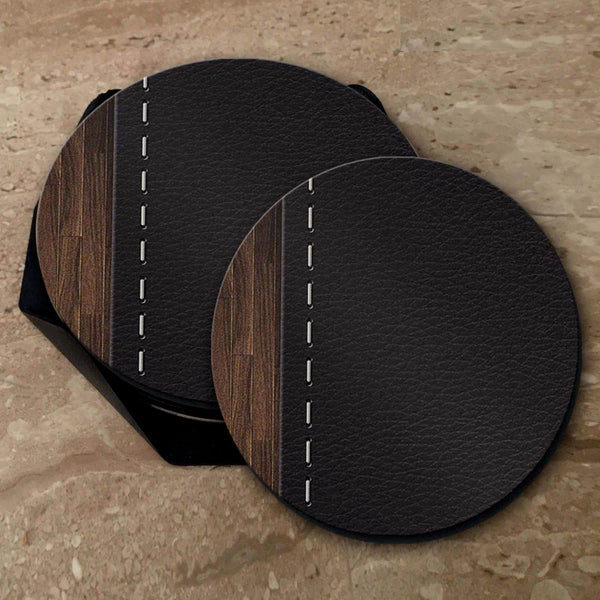 Leather Wood Print - Coasters (Set of 4 Coasters)